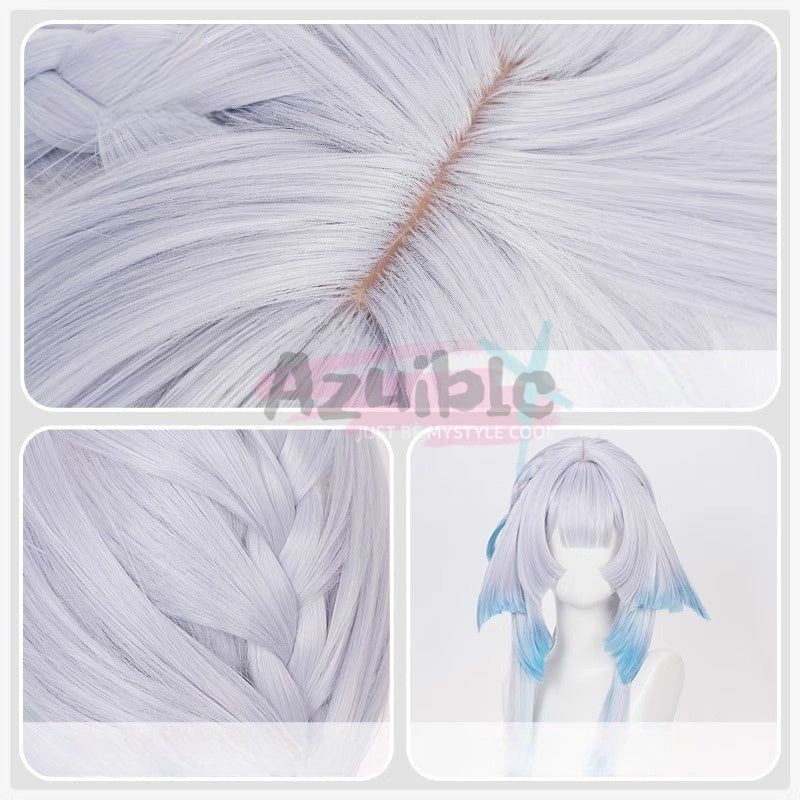 Azuiblc 崩壊スターレイル ケリュドラ ウィッグ 銀青グラデ100cm 高温処理可 マット仕様 炎冠 独裁官 カイザー コスプレウィッグ - Azuiblc