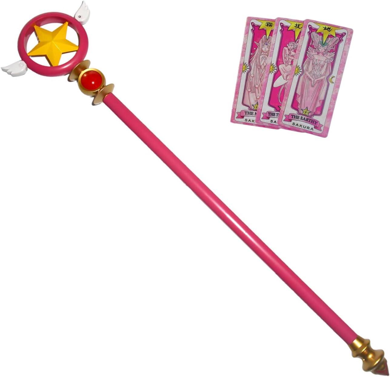 Azuiblc 木之本桜 封印の杖 コスプレ道具 プラスチック製 透明 85cm 魔法少女 魔法の杖 ステッキ つえ 杖 きのもと さくら Cosplay コスプレ小物 - Azuiblc