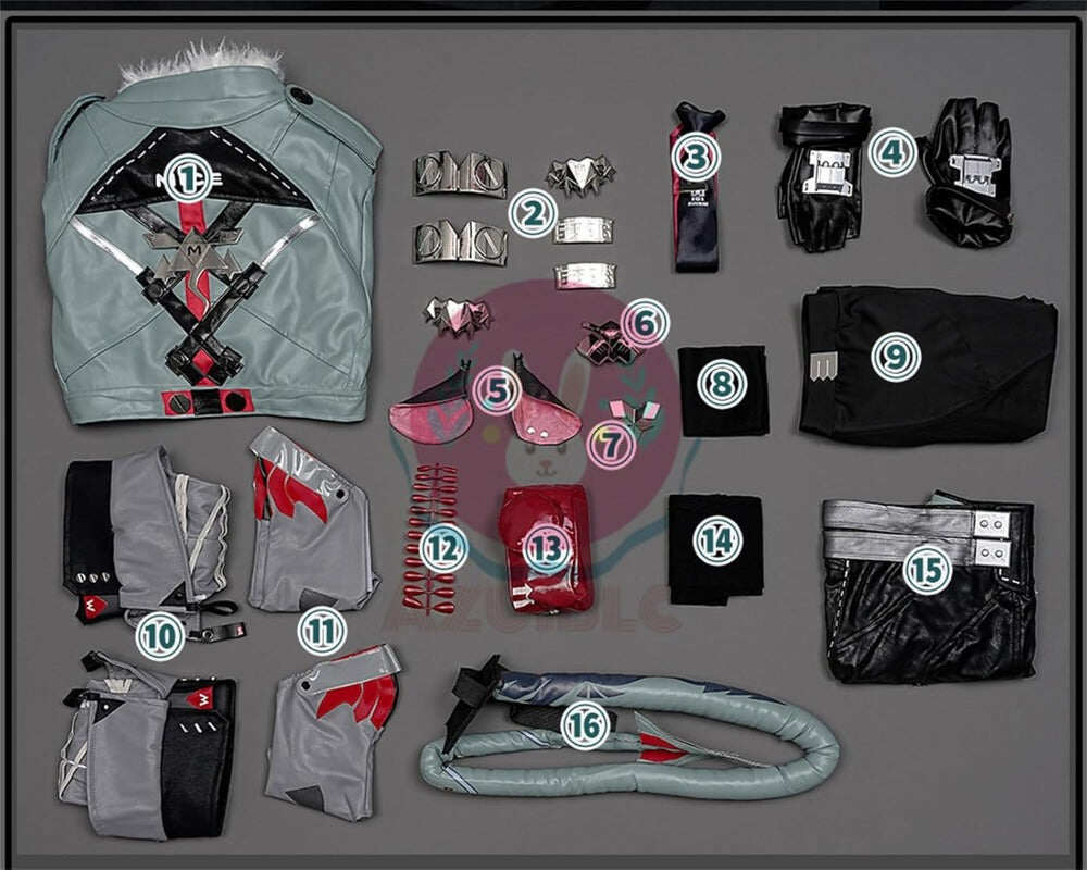 Azuiblc ゼンゼロ ZZZ ジェーン・ドゥ 尻尾付き コスプレ衣装 ネズミ コスチュームセット 金属アクセサリー - Azuiblc