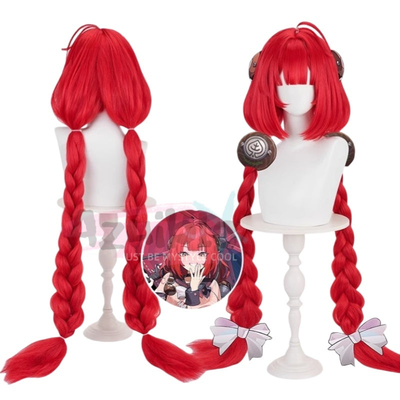 Azuiblc ゼンゼロ 浮波柚葉 赤ウィッグ 前髪40cm ポニーテール105cm