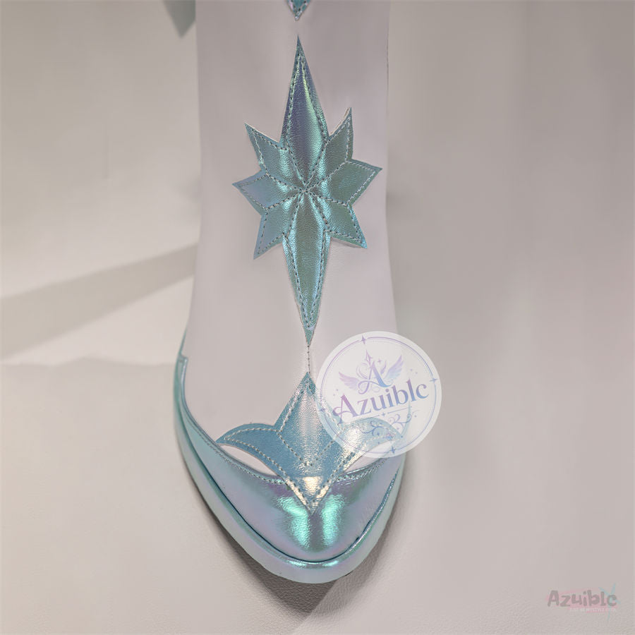 Azuiblc 原神 アナスターシャ コスプレ靴|氷の女皇 9.5cmヒール PUレザーブーツ