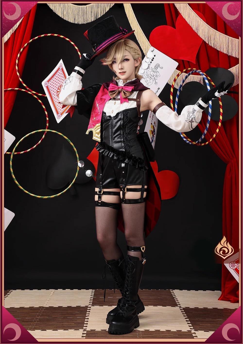 在庫納品 Azuiblc 原神 Lyney リネ コスプレ衣装 フォンテーヌ コスチュームセット 炎 帽子付 マジシャン グッズ げんしん cosplay 変装 仮装 ハロウィン クリスマス イベント - Azuiblc