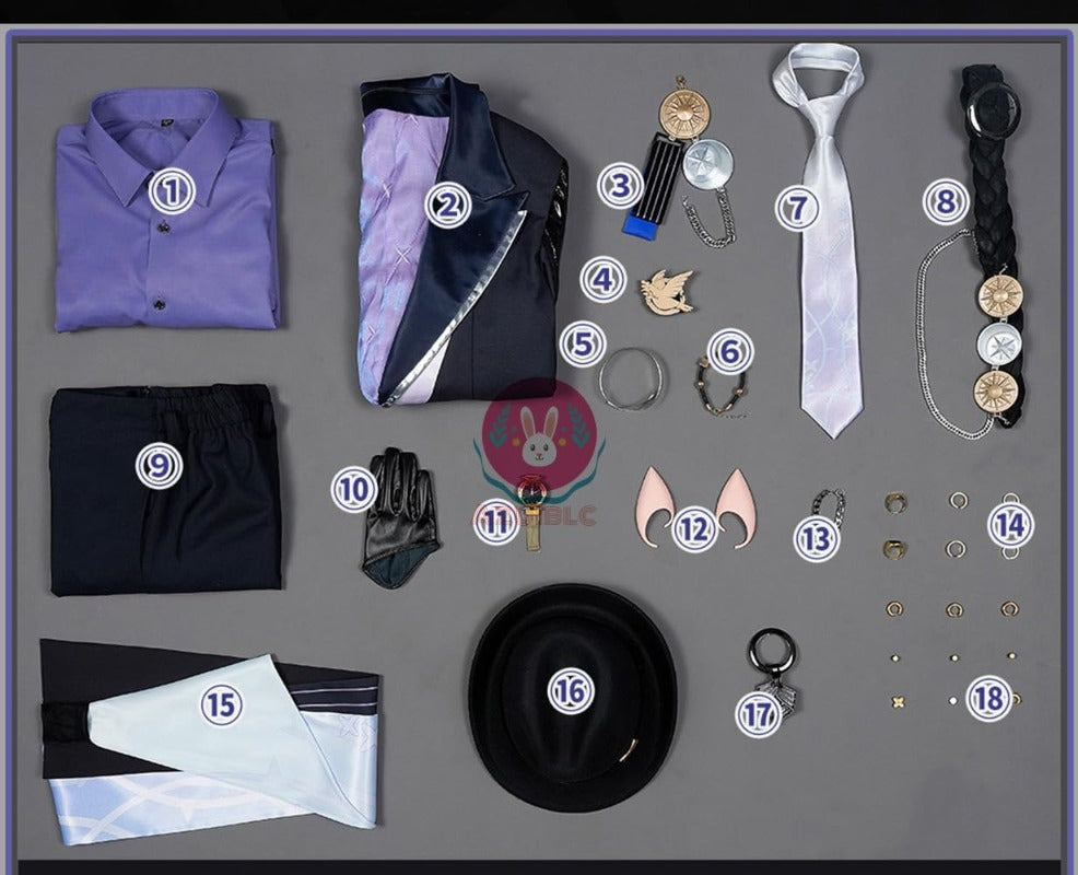 【Azuiblc】ゼンゼロ ヒューゴ コスプレ衣装 金属アクセサリー ハット付き コスチュームセット バンパイア 吸血鬼 スーツ 紳士 おしゃれ - Azuiblc