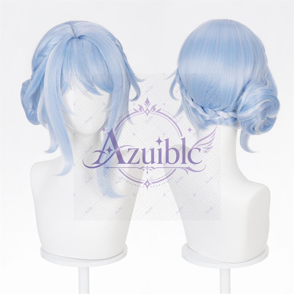 【Azuiblc】原神 オデット コスプレ ウィッグ 水色 グラデーション 白 ネット付き 耐熱 かつら 鬘 小物 cosplay 舞台 イベント