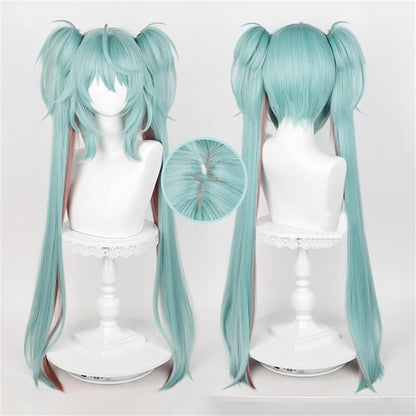 Azuiblc 初音ミク 2025雪ミク SNOW MIKU ウィッグ ネット付き コスプレ 水色 白 グラデーション ツインテール カツラ グッズ アニメ かつら 鬘 WIG コスプレ道具 　Azｗ003 - Azuiblc