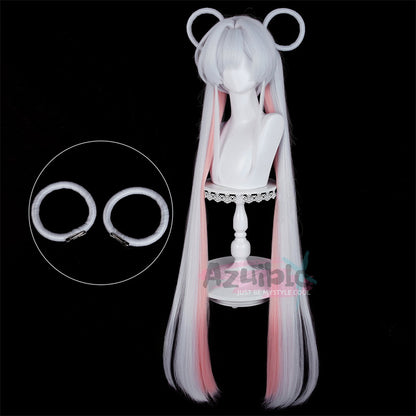 Azuiblc　超かぐや姫！ 月見ヤチヨ ウィッグ 120cm 白色ピンク 耐熱フルウィッグ 自然グラデーション コスプレカツラ - Azuiblc