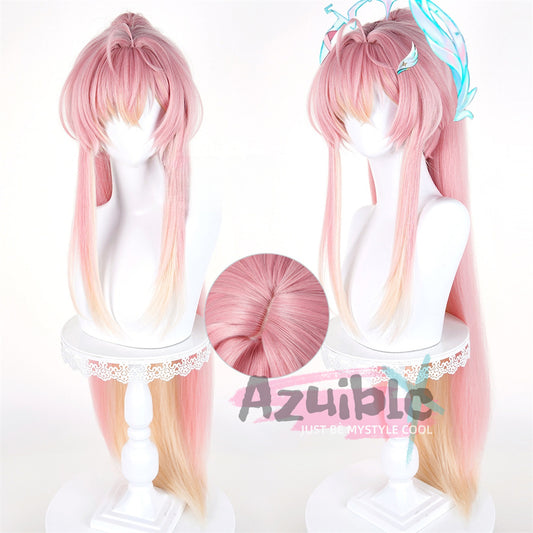 Azuiblc　鳴潮 エイメス　ウィッグ　ピンク色　カツラ　耐熱ウィッグ　ポニーテールの長90cm　鬘　自然感