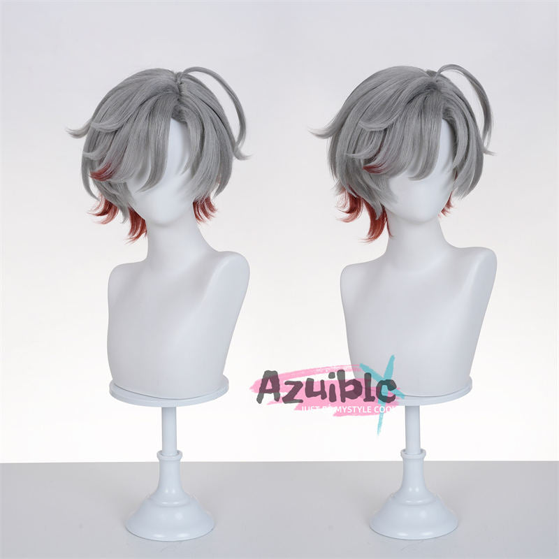 Azuiblc Genshin Impact Iruga Grape-Colored Wig, 34cm, Cosplay Prop, Ev