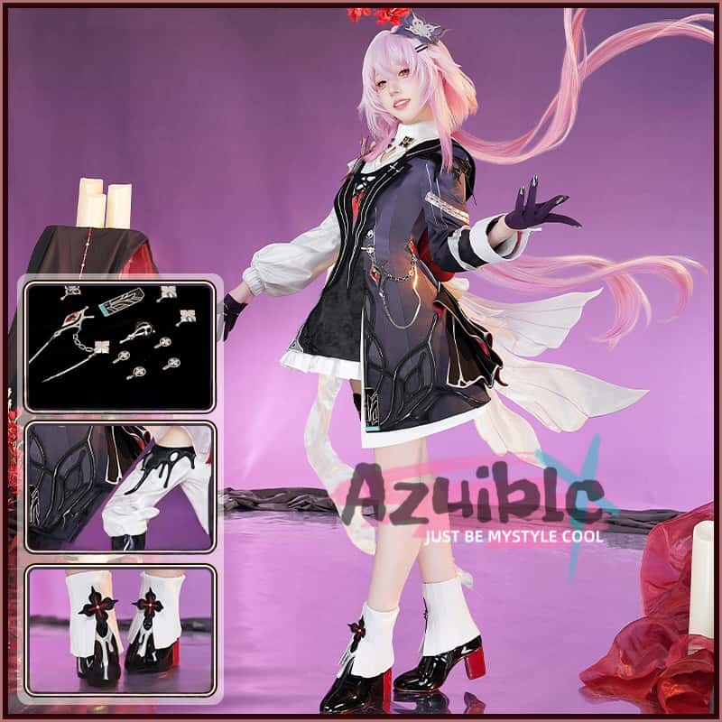 Azuiblc 崩壊スターレイル　長夜月　コスプレ衣装　記憶なのか　金属製パーツ　三月なのか　靴カバー付き　黄金裔　オロニクス　コスチューム - Azuiblc