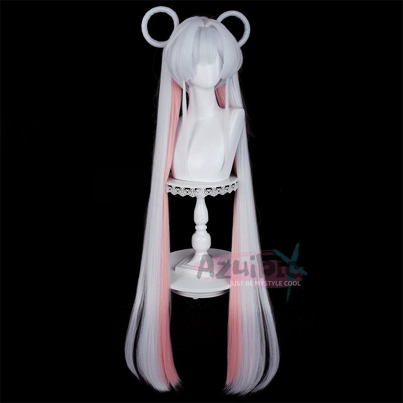 Azuiblc 超かぐや姫！ 月見ヤチヨ ウィッグ 120cm 白色ピンク 耐熱フル