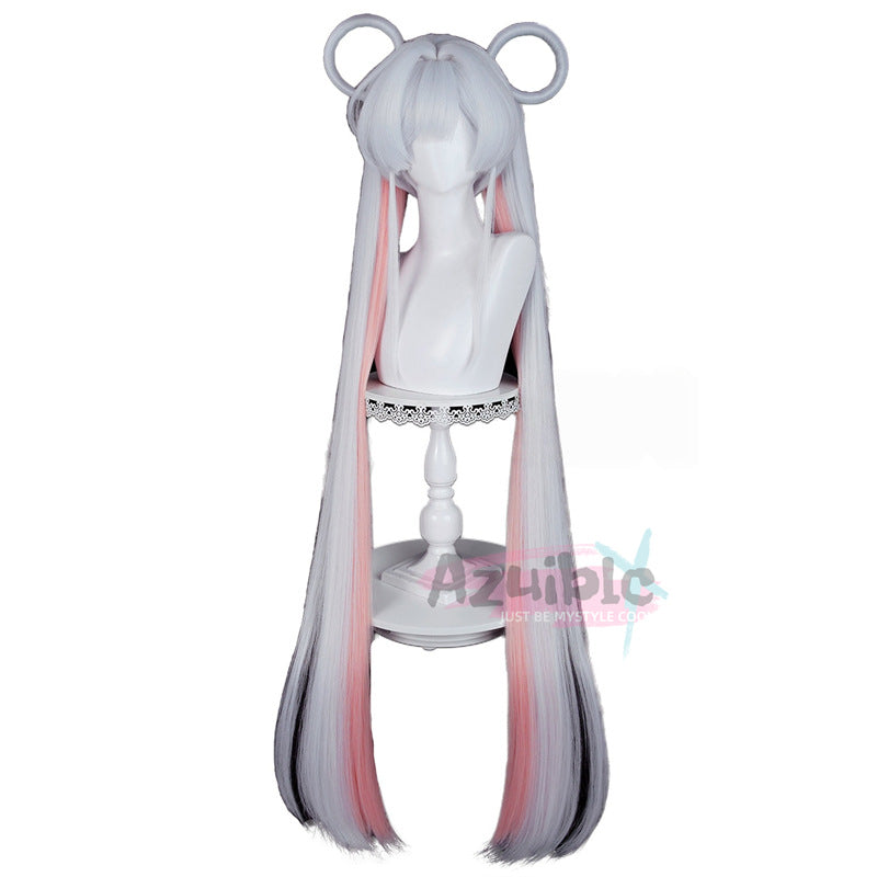Azuiblc 超かぐや姫！ 月見ヤチヨ ウィッグ 120cm 白色ピンク 耐熱フル