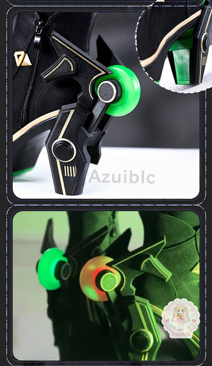 Azuiblc 鳴潮 リンネー コスプレブーツ 10cm厚底 発光PU革 正確再現