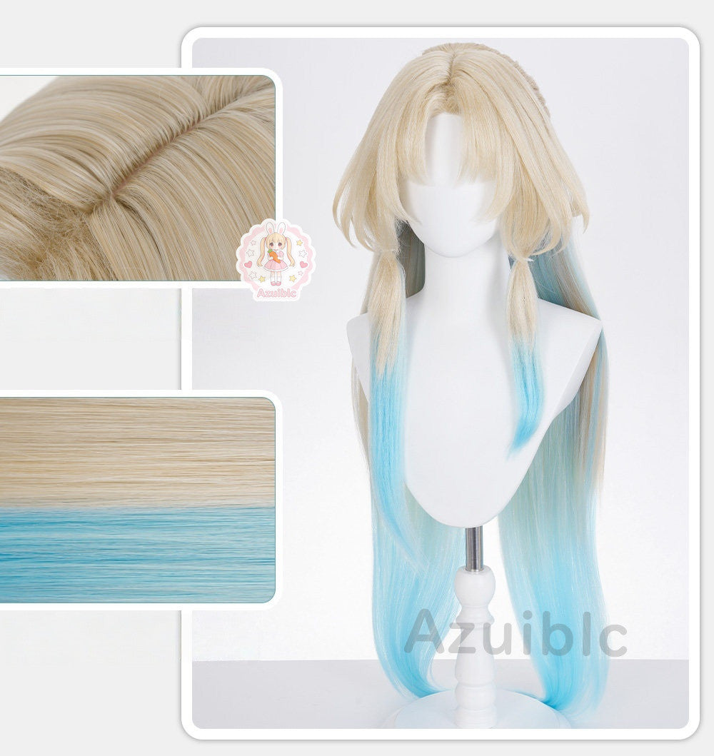 【Azuiblc】スターレイル パール コスプレ ウィッグ 金髪 水色 グラデーション ネット付き 十の石心 耐熱 かつら 鬘 コスプレ道具 小物