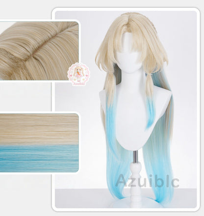 【Azuiblc】スターレイル パール コスプレ ウィッグ 金髪 水色 グラデーション ネット付き 十の石心 耐熱 かつら 鬘 コスプレ道具 小物