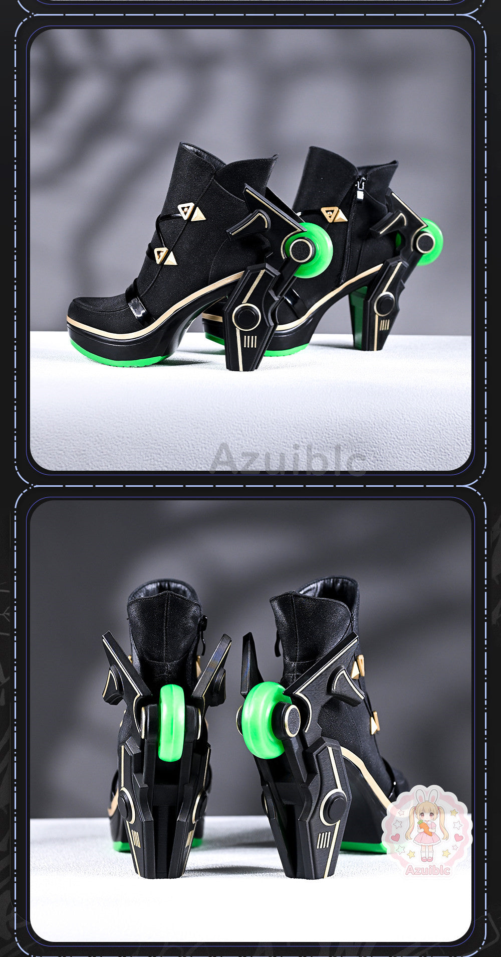 Azuiblc 鳴潮 リンネー コスプレブーツ 10cm厚底 発光PU革 正確再現
