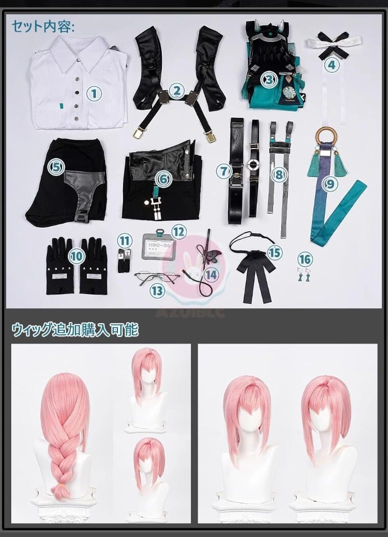Azuiblc ゼンゼロ  月城柳 コスプレ衣装  イヤホン付き メガネ イヤリング 名札 コスチュームセット OL オフィスレディ ZZZ Azx14 - Azuiblc