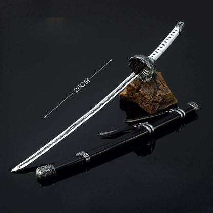 Azuiblc 隻狼/セキロ 楔丸 直刃の刀  不死斬り 黒の不死斬り 片鎌十文字槍　26cm　 剣聖 葦名一心　武器　工芸品　ミニチュア　1/6スケール　ダイキャスト製　おもちゃ　武器レプリカ　卓上装備品　イベント　武器モデル　塗装済み可動フィギュア - Azuiblc
