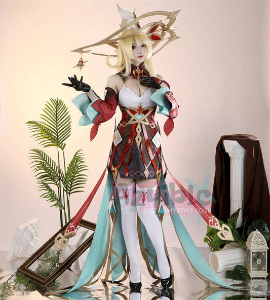 Azuiblc 原神 アリス  コスプレ衣装 魔女　魔女会・コードA　コスチューム ハロウィン　ナドクライ編　仮装　ワンピース　帽子付き　3d樹脂パーツ - Azuiblc