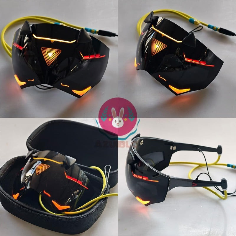 Azuiblc  ゼンゼロ　トリガー 仮面 光るコスプレ道具 3種類ライト 7表情 USB充電 手作り マスク 高完成度 黒 お面 コスプレ 小道具 - Azuiblc