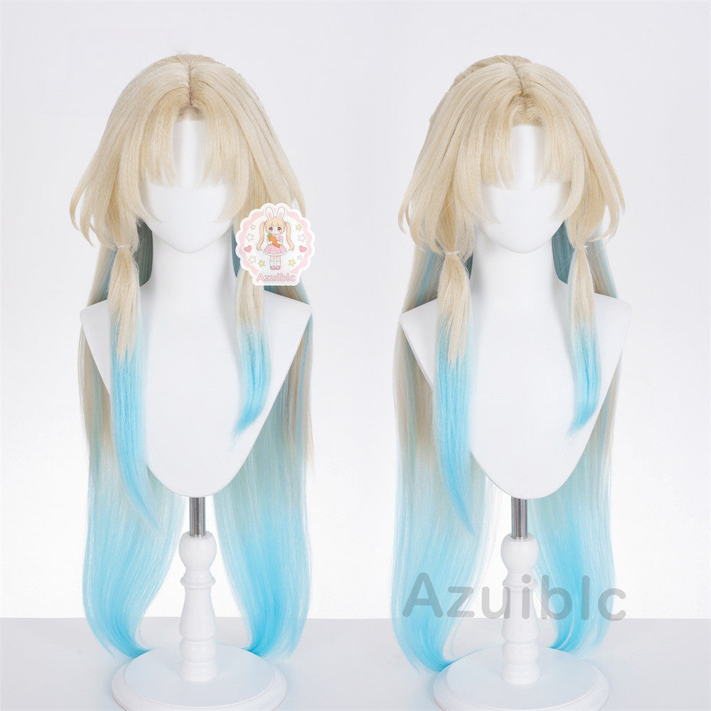 【Azuiblc】スターレイル パール コスプレ ウィッグ 金髪 水色 グラデーション ネット付き 十の石心 耐熱 かつら 鬘 コスプレ道具 小物