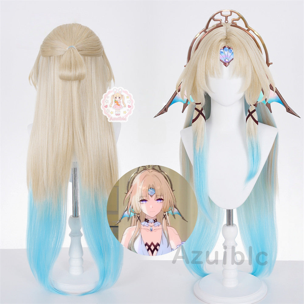 【Azuiblc】スターレイル パール コスプレ ウィッグ 金髪 水色 グラデーション ネット付き 十の石心 耐熱 かつら 鬘 コスプレ道具 小物