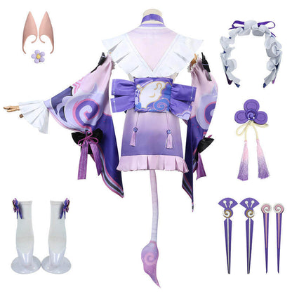 Azuiblc 原神 夢見月瑞希 コスプレ衣装　和服　ウィッグ＋扇子追加可能　costume　仮装　イベント　祭り - Azuiblc