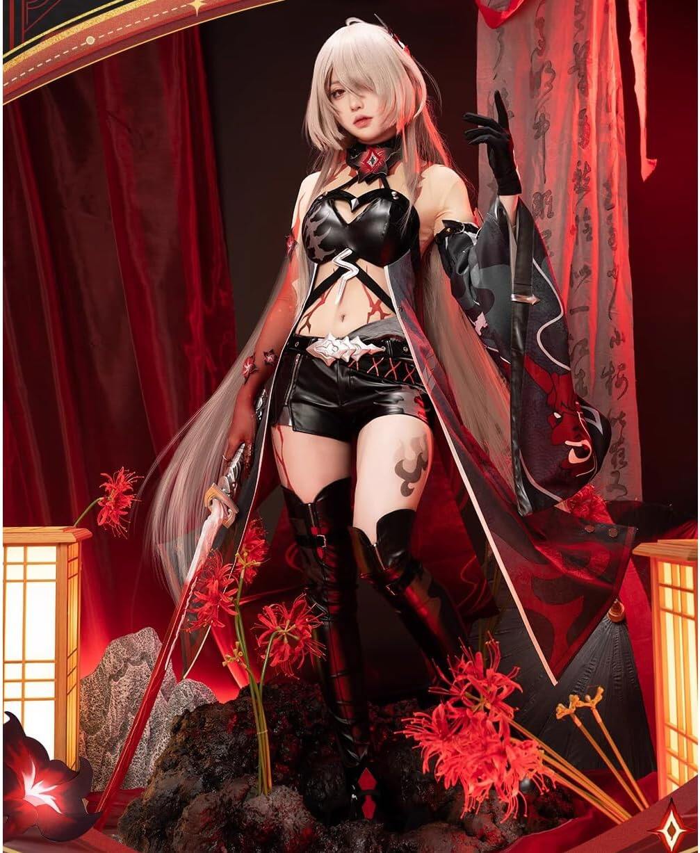 Azuiblc 崩壊スターレイル黄泉 よみ 赤  コスプレ衣装 コスチュームセット 金属アクセサリー グッズ タトゥーシール  おしゃれ アニメ cosplay 変装 仮装 撮影 祭り ハロウィン クリスマス イベント - Azuiblc