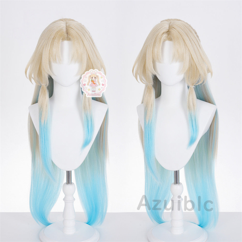 【Azuiblc】スターレイル パール コスプレ ウィッグ 金髪 水色 グラデーション ネット付き 十の石心 耐熱 かつら 鬘 コスプレ道具 小物