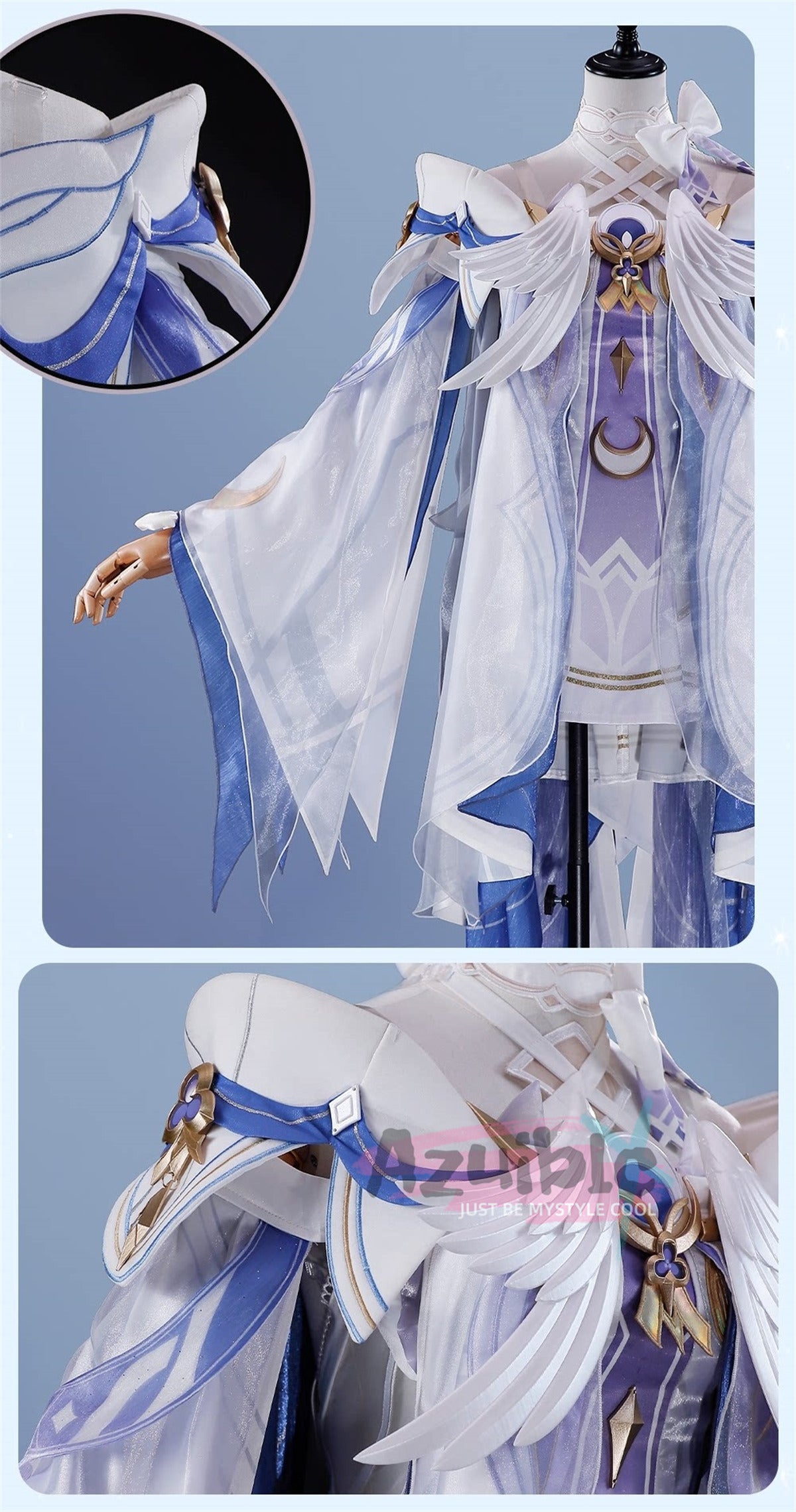 Azuiblc 原神 コロンビーナ コスプレ衣装 豪華生地 3D樹脂髪飾り 金属