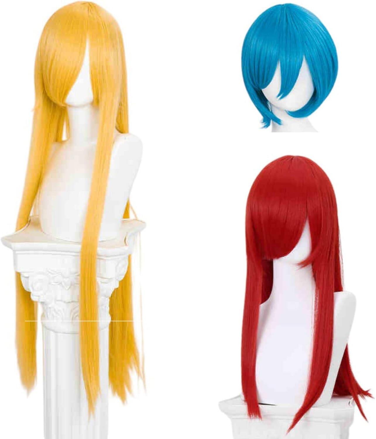 Azuiblc 汎用ウィッグ コスプレ用 サラサラ 30cm 80色 DIY ネット付き カラー 短髪 ショート ストレート フルウィッグ ボブ 白髪 金髪 黒 ‎ブルー グレー メンズ レディース 耐熱Azw011 - Azuiblc