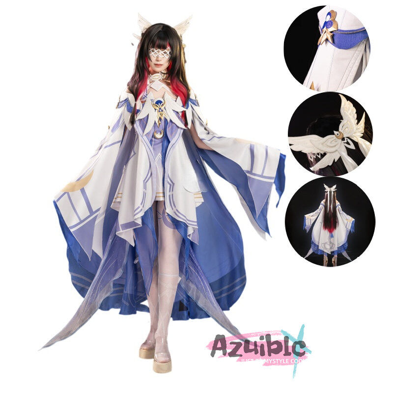Azuiblc 原神　コロンビーナ(少女) 　コスプレ衣装 3D樹脂製パーツ 髪飾り付き ワンピース  再現衣装 - Azuiblc