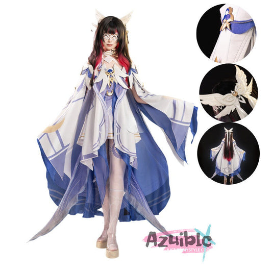 Azuiblc 原神　コロンビーナ(少女) 　コスプレ衣装 3D樹脂製パーツ 髪飾り付き ワンピース  再現衣装 - Azuiblc