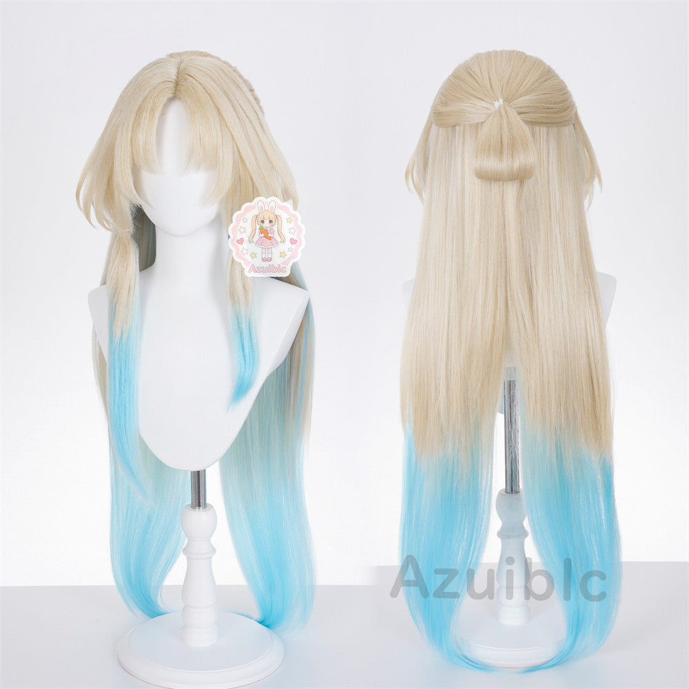 【Azuiblc】スターレイル パール コスプレ ウィッグ 金髪 水色 グラデーション ネット付き 十の石心 耐熱 かつら 鬘 コスプレ道具 小物