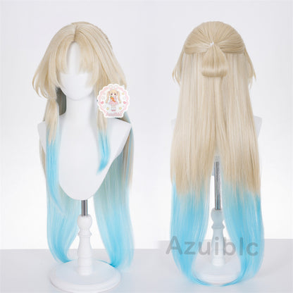 【Azuiblc】スターレイル パール コスプレ ウィッグ 金髪 水色 グラデーション ネット付き 十の石心 耐熱 かつら 鬘 コスプレ道具 小物