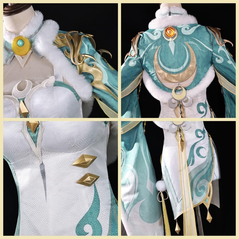 【Azuiblc】原神 兹白 しはく コスプレ衣装 髪飾り付き 3dプリント飾り 白駒座 白馬の仙人 コスプレ コスチュームセット - Azuiblc