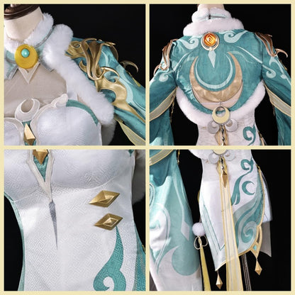 【Azuiblc】原神 兹白 しはく コスプレ衣装 髪飾り付き 3dプリント飾り 白駒座 白馬の仙人 コスプレ コスチュームセット - Azuiblc