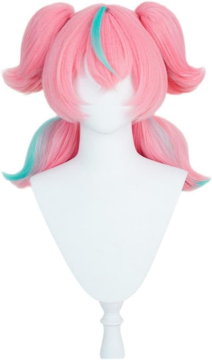 【Azuiblc】ゼンゼロ アリア コスプレ ウィッグ ピンク ツインテール 水色 グラデーション ネット付き 耐熱 かつら 鬘 コスプレ道具 小物