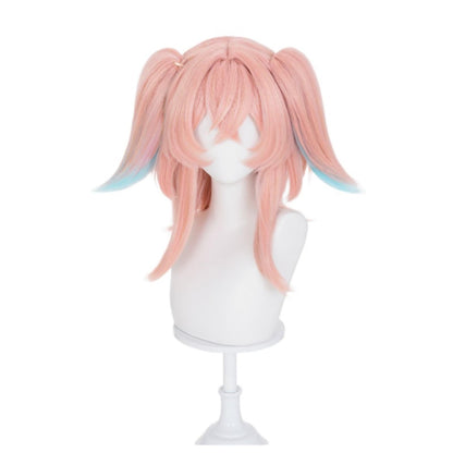 【Azuiblc】原神 リンネア コスプレ ウィッグ ピンク 水色 グラデーション ハーフツイン ネット付き 耐熱 かつら 鬘 コスプレ道具 小物