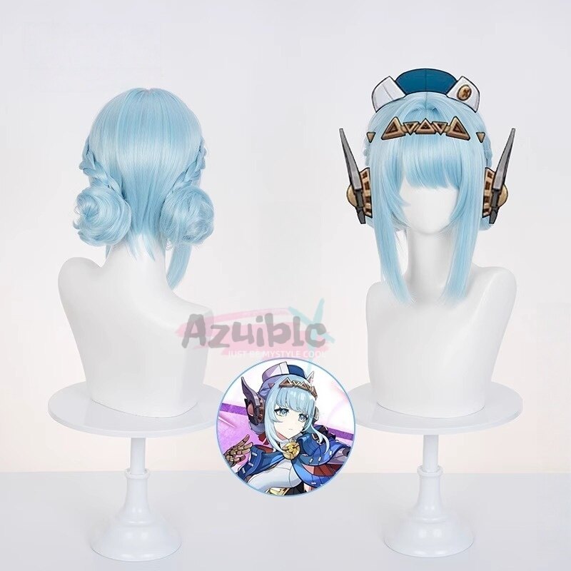 Azuiblc 原神 イネファ 青ウィッグ 前髪40cm 分離式エクステ 高温処理可