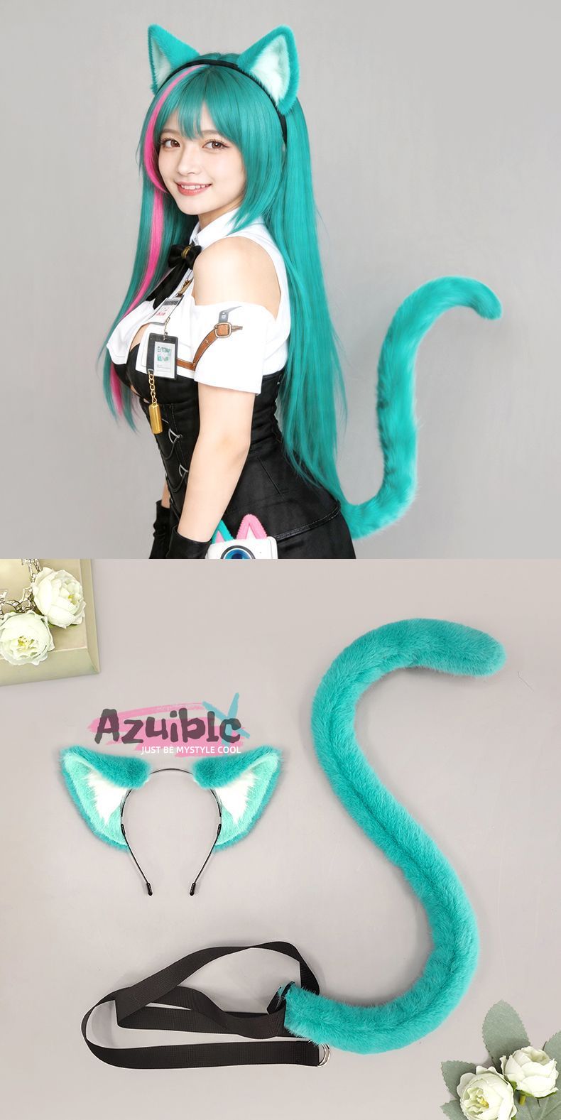 Azuiblc　NTE　ナナリ　コスプレ道具　髪飾　ミント　アクセサリー　ヘアアクセサリー　尻尾 ネバエバ