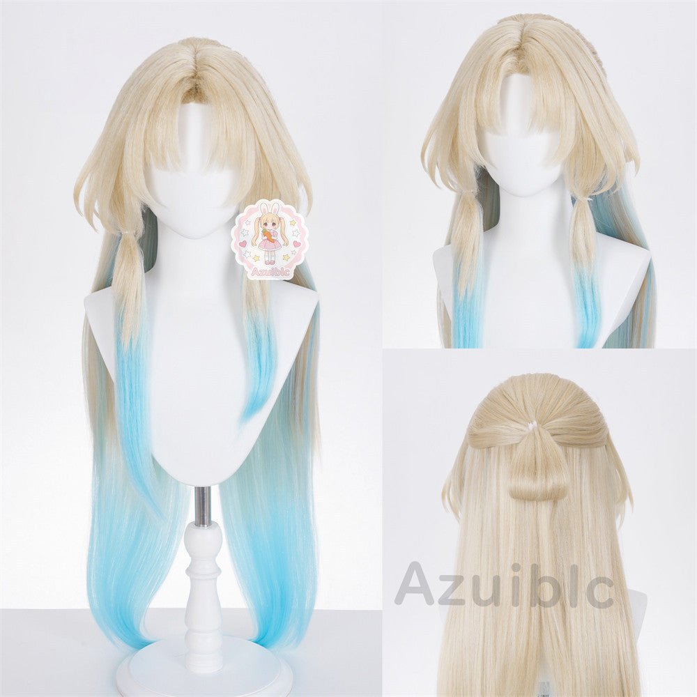 【Azuiblc】スターレイル パール コスプレ ウィッグ 金髪 水色 グラデーション ネット付き 十の石心 耐熱 かつら 鬘 コスプレ道具 小物