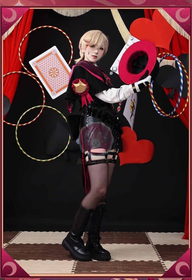 在庫納品　Azuiblc 原神　Lyney 　リネ　コスプレ衣装  フォンテーヌ　コスチュームセット 炎 帽子付　マジシャン　グッズ げんしん 　cosplay 変装 仮装 　 ハロウィン クリスマス イベント - Azuiblc