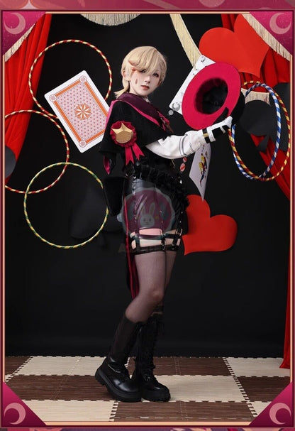 在庫納品　Azuiblc 原神　Lyney 　リネ　コスプレ衣装  フォンテーヌ　コスチュームセット 炎 帽子付　マジシャン　グッズ げんしん 　cosplay 変装 仮装 　 ハロウィン クリスマス イベント - Azuiblc