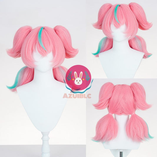【Azuiblc】ゼンゼロ アリア コスプレ ウィッグ ピンク ツインテール 水色 グラデーション ネット付き 耐熱 かつら 鬘 コスプレ道具 小物