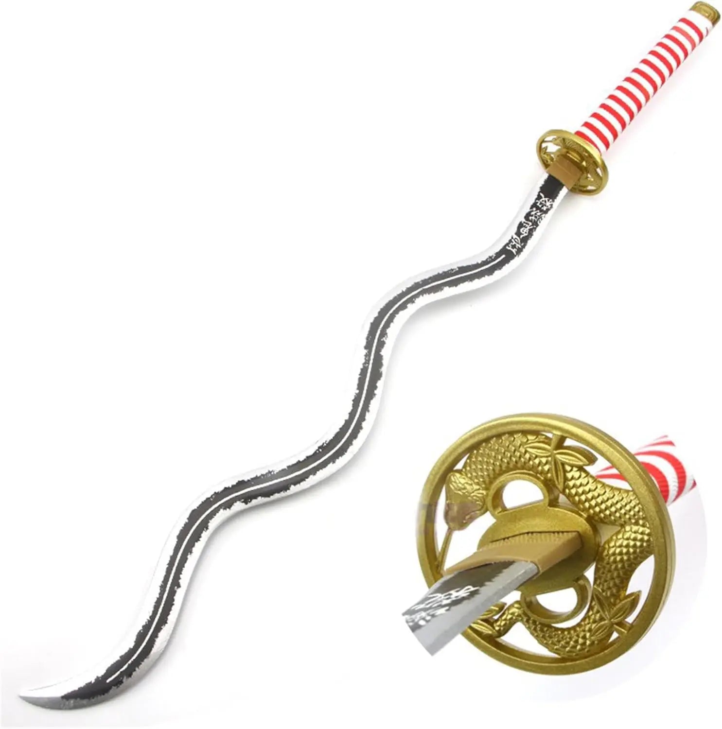 Azuiblc　鬼滅の刃　日輪刀　伊黒小芭内 大人用 100cm蛇柱 いぐろおばない 日本刀 模造刀 木製 コスプレ 武器 鍔 時代劇 コスプレ パーティーグッズ コレクション Azuiblc