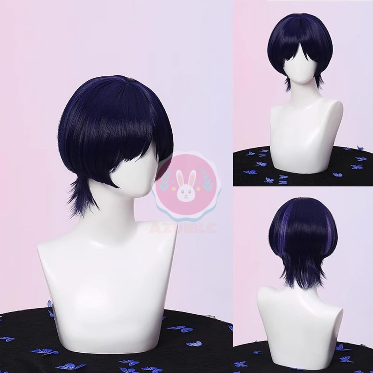 【Azuiblc】原神 放浪者 散兵 コスプレ ウィッグ 姫カット パープル 紫 グラデーション ネット付き 耐熱 おしゃれ グッズ アニメ かつら 鬘 WIG コスプレ道具 小物 - Azuiblc