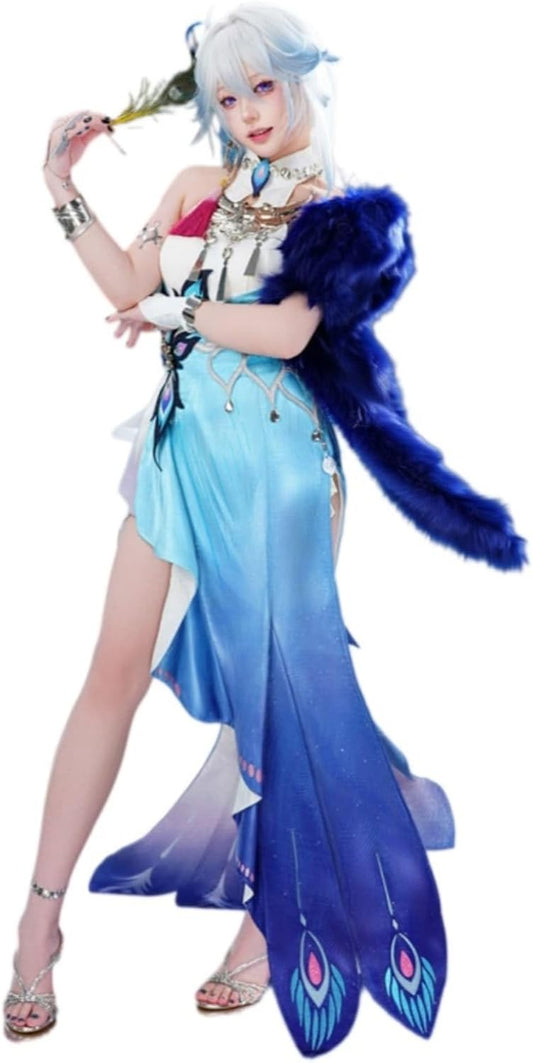 【Azuiblc】崩壊スターレイル　爻光　コスプレ衣装 髪飾り  こうこう　ファーショール付き 金属アクセサリー コスプレ ドレス コスチュームセット cosplay