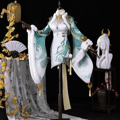 【Azuiblc】原神 兹白 しはく コスプレ衣装 髪飾り付き 3dプリント飾り 白駒座 白馬の仙人 コスプレ コスチュームセット - Azuiblc