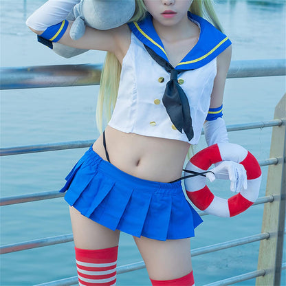 Azuiblc 艦これ 島風 しまかぜ コスプレ衣装 コスチュームセット 駆逐艦 セーラー服 グッズ 日常服 演出服 舞台装 撮影 制服 服装 アニメ cosplay 変装 - Azuiblc