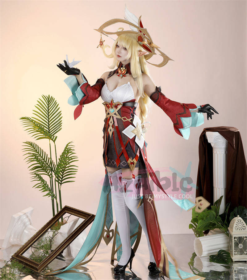 Azuiblc 原神 アリス  コスプレ衣装 魔女　魔女会・コードA　コスチューム ハロウィン　ナドクライ編　仮装　ワンピース　帽子付き　3d樹脂パーツ - Azuiblc